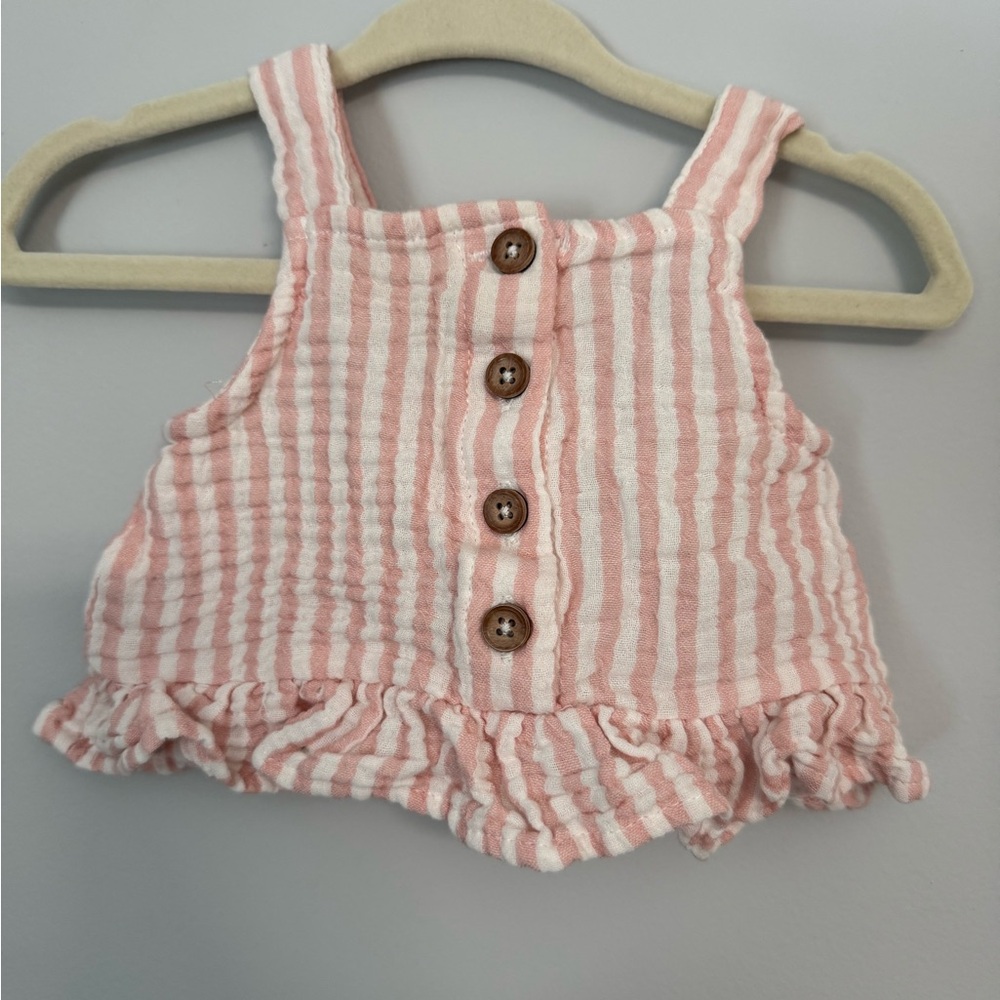 Pink and White Striped Baby Top with bloomers and hat